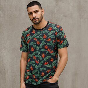 Westy Hawaiian Tropical Island Tee Short Sleeve Crew Neck Black Red XL New